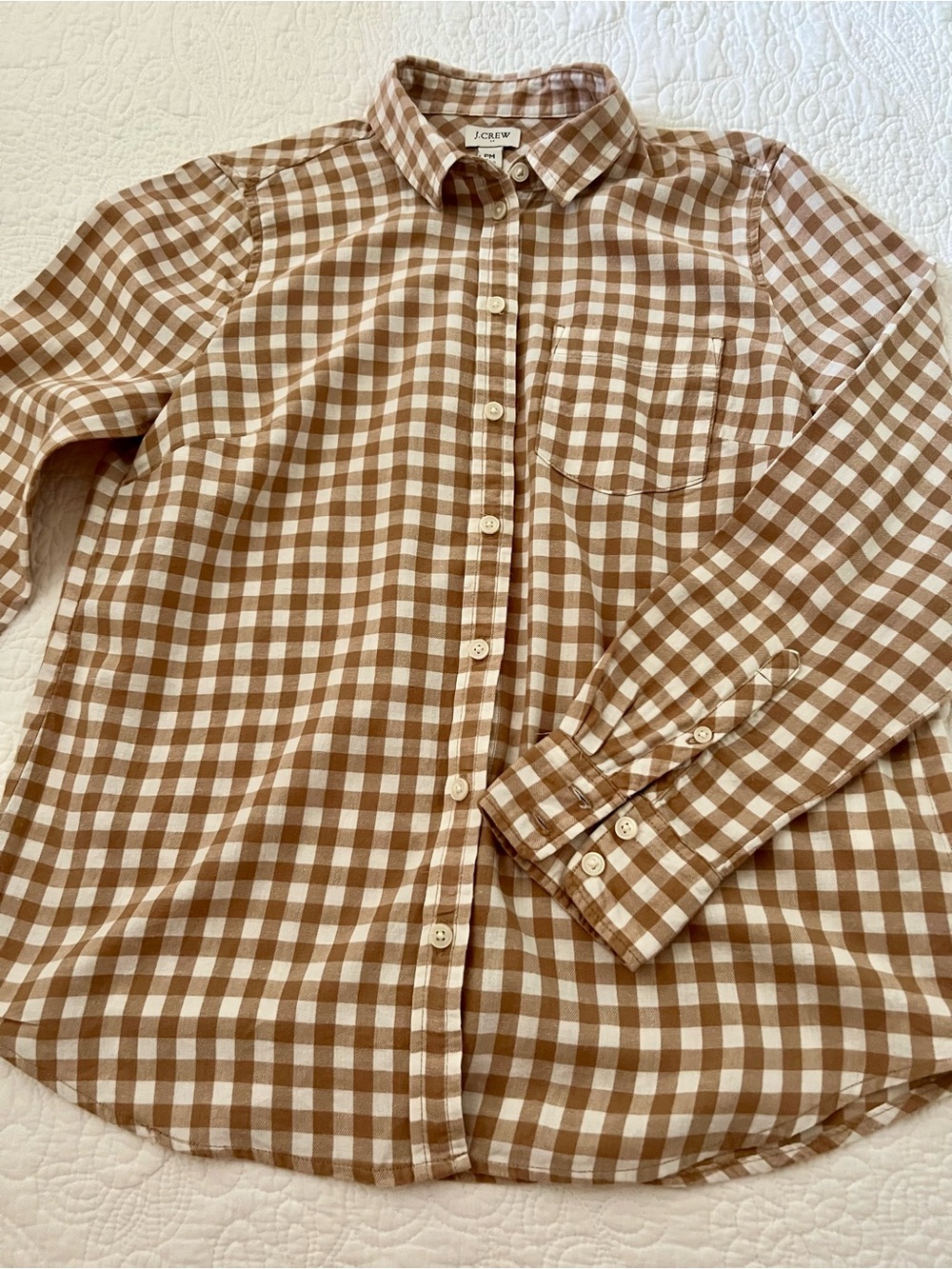 J. Crew Tan and White Gingham Button-Down Shirt